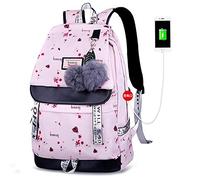 pinsheng Étudiante Cartable Élève du Collège Élève du Secondaire Élève du Secondaire Étudiant Sac À Dos Sac D'Ordinateur Portable Imperméable À l'eau De Cerisier Poudre (Envoyer Boule De Fourrure)