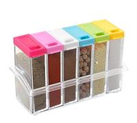 Pinsheng Lot de 6 Boîtes Épices Plastique, Boîte d'assaisonnement Transparent avec Plateau, Ensemble de Pots à épices de camping pour Rangement de Condiments, sel, Sucre et Poivre (coloré)