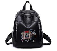 pinsheng Sac À Dos Femmes Marée Coréenne en Cuir Souple Sauvage Sac À Dos Décontracté Dames PU Cuir Broderie Style Universitaire