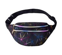 Pinsheng Sac Banane Sac Banane Laser Géométrique Sac Banane Unisexe à Effet Holographique avec 3 Poches Zippées Sangle réglable pour La Randonnée La Course à Pied Les Activités de Plein Air (Noir)