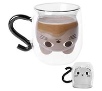 Pinsheng Tasses Chat Mignon avec Poignée Tasse à Double Paroi Résistante à la chaleur Double paroi Tasses Verre Animal Mignon Tasse à Café Thé Lait pour Les Amoureux des Chats de La Saint-Valentin