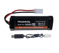 Pinsinholy Batterie rechargeable NiMH 7,2 V 5000 mAh avec connecteur Tamiya pour voiture télécommandée et camion compatible avec les modèles Tamiya HPI Losi Kyosho Hobby associés
