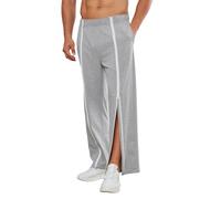 PINSPARK Reha Pantalon de sport long pour homme avec fermeture éclair sur toute la longueur, en coton, pantalon de survêtement ample avec poches, gris clair, XXL