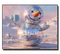 Pintar por Numeros DIY Cuadro al óleo con números para Kit de Pintura al óleo Digital para Adultos de Lienzo decoración para el hogar L'hiver chaleureux du bonhomme de neige miroir 40x50cm Sin marco