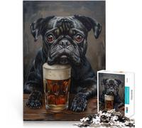 Pinte de bière Carlin Noir Mignonne Puzzles 1000 pièces pour Adultes Jeux Amusants Cadeaux pour Les Amis et la Famille 38x26cm