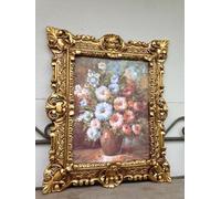 Pintici Image de fleurs encadrée - Fleurs dans un vase marron - Impression d'art - Image murale - Image murale - Image de salon - Antique - Avec cadre - Impression artistique - Musée - Artiste célèbre