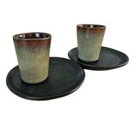 PintoCer Lot de 2 tasses à expresso en céramique sans anse Vert/noir