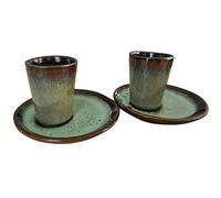 PintoCer Lot de 2 tasses à expresso en céramique sans anse Vert/vert