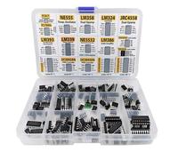 PintoHardware Kit assortiment de 150 puces IC, 18 types avec douilles : PC817 NE555 LM358 LM324 LM393 LM339 NE5532 LM386 TDA2030 TDA2822 PT2399 UC3842 UC38433 ULN200 03 - Amplificateur opérationnel