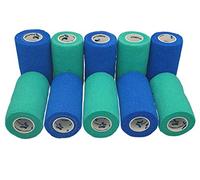 PINTOMED - Bandage Cohésif - 5 Bleu + 5 Vert - 10 Rouleaux X 10 cm X 4,5 m Autoadhésif, Sports Bande, Premiers Secours Adhésif, Vet Wrap