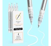 Pinturale Arts Marqueur Acrylique Blanc | Lot de 4 Feutre Acrylique Blanc Dessin Pour Papier Noir, Pointe Fine (0,7mm et 0,5mm) | Pour Bois, Verre, Pneu, Pierre