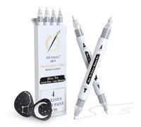 Pinturale Arts Stylo Acrylique Blanc | Lot de 4 Feutre Blanc Acrylique Double Pointe (Fine 0,7mm et 3mm) | Pour Bois, Verre, Pneu, Pierre
