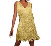 PINTUTU Cadeau Femme Robe Gatsby Couleur Unie sans Manche 1920S Robe à Frange Bretelles Robe à Charleston Déguisement pour Soirée Danse Latine Robe Soiree Femme Paillette Costume Samba Femme