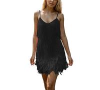 PINTUTU Cadeau Femme Robe Gatsby Couleur Unie sans Manche 1920S Robe à Frange Bretelles Robe à Charleston Déguisement pour Soirée Danse Latine Robe Soiree Femme Paillette Costume Samba Femme