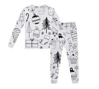 PINTUTU Ensemble Pyjamas Enfant de Noël à Motifs de Montagnes enneigées, Aurores Boréales et Traîneaux de Loups, Atmosphère Étoilée Cadeau Noël