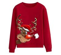 PINTUTU Pull De Noel Femme Pull Noel Rigolo Femme Pull Noël Femme Drole Ugly Christmas Jumper de Noel Col Rond Moches Pullover Imprimé Manches Longues Chemisier T-Shirt De NoëL pour Femmes