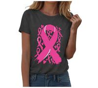 PINTUTU T-Shirt Femme Imprimé Cancer du SeinJe suis Une Guerriere Cancer du Sein Cadeau Octobre Rose T-Shirt T - Shirt À Manches Courtes Casual Breast Cancer