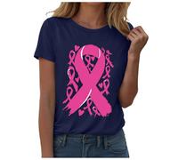 PINTUTU T-Shirt Femme Imprimé Cancer du SeinJe suis Une Guerriere Cancer du Sein Cadeau Octobre Rose T-Shirt T - Shirt À Manches Courtes Casual Breast Cancer