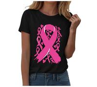 PINTUTU T-Shirt Femme Imprimé Cancer du SeinJe suis Une Guerriere Cancer du Sein Cadeau Octobre Rose T-Shirt T - Shirt À Manches Courtes Casual Breast Cancer
