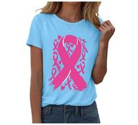 PINTUTU T-Shirt Femme Imprimé Cancer du SeinJe suis Une Guerriere Cancer du Sein Cadeau Octobre Rose T-Shirt T - Shirt À Manches Courtes Casual Breast Cancer