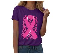 PINTUTU T-Shirt Femme Imprimé Cancer du SeinJe suis Une Guerriere Cancer du Sein Cadeau Octobre Rose T-Shirt T - Shirt À Manches Courtes Casual Breast Cancer