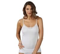 Pinuccio Venegoni Lot de 2 débardeurs femme coton sousvêtement épaule étroite en dentelle macramé 100 % coton Mercérisé haut sousvêtement blanc et noir débardeur sousvêtement femme élégant été