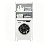 Pinuox Armoire pour machine à laver avec portes transparentes, armoire à linge avec 2 compartiments, 6 crochets et patins antidérapants pour salle de bain et buanderie, 70 x 25 x 167 cm