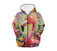 PinUp Angel Sweats à capuche pour garçons et filles - Sweat zippé avec poche - Motif peinture à l'huile artistique, Flamant rose floral, 14-16 ans