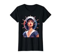 Pinup Girl Sailor avec Graphique de Roue de Bateau T-Shirt Graphique avec Valeur