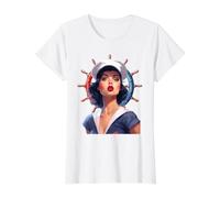 Pinup Girl Sailor avec Graphique de Roue de Bateau T-Shirt Graphique avec Valeur