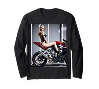 Pinup Girl T-Shirt pour Homme - Fille Blonde Sexy sur Moto Manche Longue