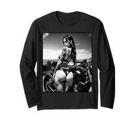 Pinup Girl T-Shirt pour Homme - Sexy Latina & Moto B & W Manche Longue