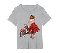 Pinup Moto Rockabilly Oldschool T-Shirt, Femme Grandes Tailles, Gris Chiné, 2X