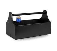 Pinus Caisse à Outils avec Poignée 34x18x20,5 cm Noir | Bois de pin, compartiments ouverts, pour outils bricolage atelier, poignée de transport, compact, rangement accessoires