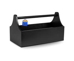 Pinus Caisse à Outils avec Poignée 34x18x20,5 cm Noir | Bois de pin, compartiments ouverts, pour outils bricolage atelier, poignée de transport, compact, rangement accessoires