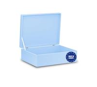 Pinus Caisse en Bois avec Couvercle 40x30x13,5 cm avec Fermoir Bleu | Bois de Pin et Contreplaqué, sans Poignées, Protection contre la Poussière, pour Photos et Loisirs Créatifs, Empilable