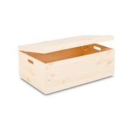 Pinus Caisse en Bois avec Couvercle 60x40x23 cm Fermoir Rabattable | Bois de pin et contreplaqué, anti-poussière, photos déco cadeau loisirs créatifs, empilable, poncé lisse, robuste