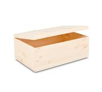 Pinus Caisse en Bois avec Couvercle 60x40x23 cm Fermoir Sans Poignées | Bois de pin et contreplaqué, anti-poussière, pour photos déco loisirs créatifs, empilable, poncé lisse, rangement robuste