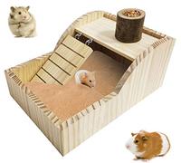 PINVNBY Boîte de Bain en Bois pour Hamster, Salle de Douche, bac à Sable, avec échelle d'escalade, Bol de Salle de Bain pour Souris syriennes, gerbilles et Autres Petits Animaux