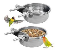 PINVNBY Lot de 2 gamelles en acier inoxydable avec support de serrage pour perroquet, cacatoès, pigeons, conures, perruches, gris africain, taille : M