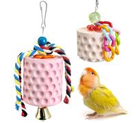 PINVNBY Lot de 2 jouets à mâcher pour oiseaux, bec de perroquet, pierre de calcium avec clochettes, accessoires de cage à oiseaux, jouets pour calopsitte, perruche, perruche, rat, hamster, chinchilla,