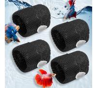 PINVNBY Lot de 4 tunnels Betta noirs avec ventouses creuses pour aquarium, grotte, abri, jouets pour petits poissons, crevettes, cichlidés
