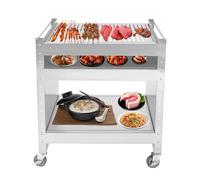 PINYELIN Chariot de barbecue en acier inoxydable - Table d'appoint - Table d'appoint - Chariot de service - Chariot de service - Chariot de barbecue à roulettes