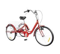 PINYELIN Tricycle 24 pouces pour adultes, 6 vitesses V-Brake 3 roues avec éclairage de voiture et panier à provisions, tricycle pour adultes