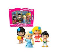 Pinypon - Pack de 4 Figurines de Contes, Comprenant Boucle d'or, la Princesse des Glaces, Prince de la Lampe Magique et la Princesse de l'océan, Plus de 20 Accessoires thématiques, Famosa (PNY87000)