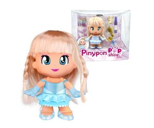 Pinypon Pop & Shine PNY79000 Figurine de 17 cm à coiffer en Cheveux véritables pour décorer et Transformer Votre Figurine en Princesse, avec Stylo à Paillettes, Cristaux et Peigne, +4 Ans