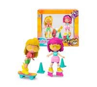 Pinypon TOP Roller Girls PNN02000 Lot de 2 Filles sur Roues, 1 avec Patins et 1 Skateboard, Figurines articulées de Bras et de Jambes, vêtements et Chaussures interchangeables, Comprend des