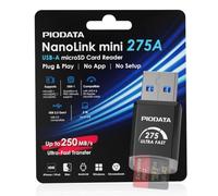 Piodata NanoLink Mini USB-A Micro SD Card Reader Adapter, Noir, 250 Mo/s | UHS-I DDR275 ; jusqu'à 250/150 Mo/s en lecture/écriture ; stockage USB 3.2 Gen 1 OTG pour PC/Mac, téléviseurs