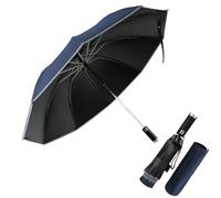 Pioggistar Parapluie inversé, Parapluie Pliant Automatique 10 Baleines pour Homme et Femme, Equipé d'une Lampe de Poche, Anti Vent, Anti Tempete, Diamètre 105 cm, Bleu foncé