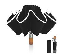 Pioggistar Parapluie inversé, Parapluie Pliant Automatique 10 Baleines pour Homme et Femme, Manche en Bois, Anti Vent, Anti Tempete, Diamètre 105 cm, Noir